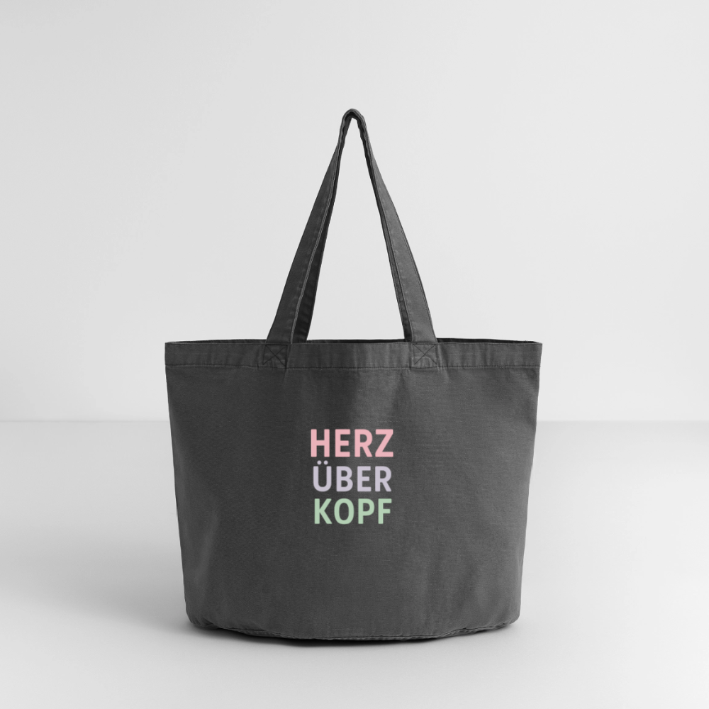 Vintage-Washed Shopper "Herz über Kopf" - Vintage Schwarz