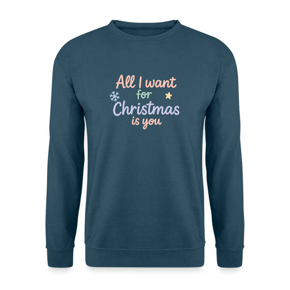 Unisex Pullover "All I want for Christmas" - Indigoblau