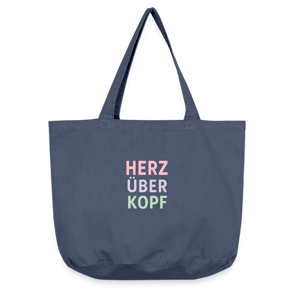 Vintage-Washed Shopper "Herz über Kopf" - Vintage Denim