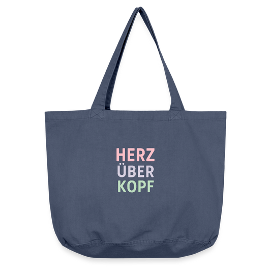 Vintage-Washed Shopper "Herz über Kopf" - Vintage Denim
