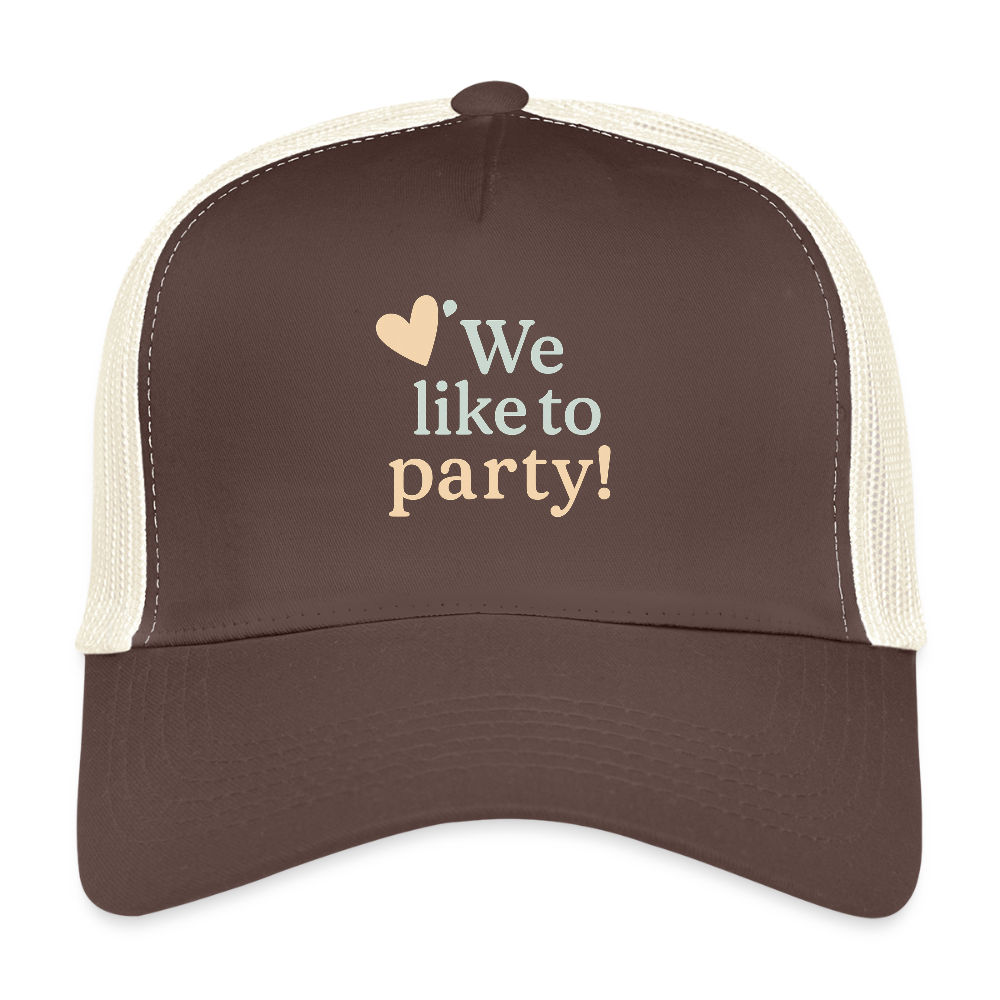 Cap "We like to party!" - Braun/Beige