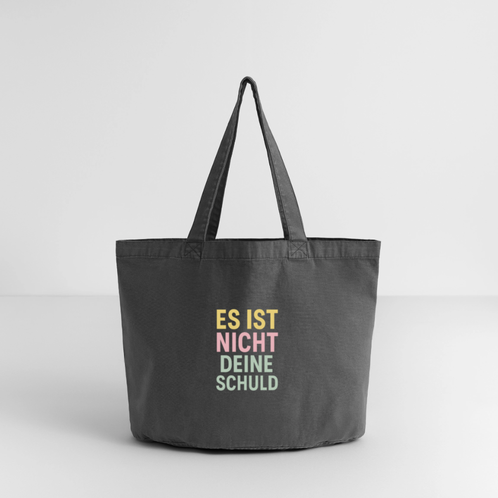 Vintage-Washed Shopper "nicht deine Schuld" - Vintage Schwarz