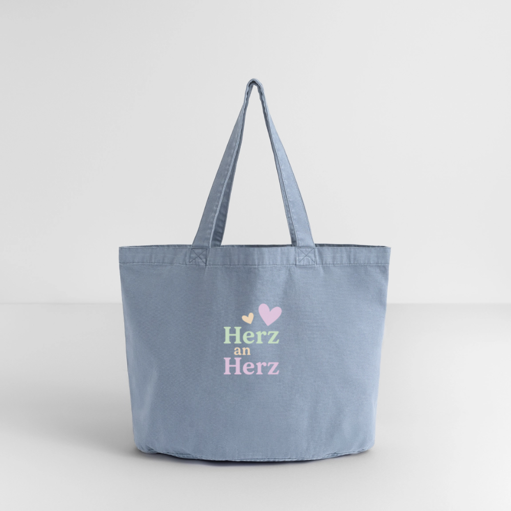 Vintage-Washed Shopper "Herz an Herz" - Vintage Blue