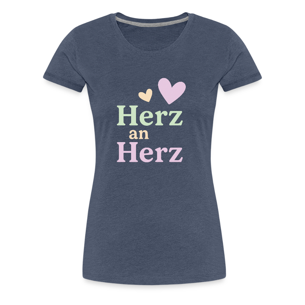 Frauen Premium T-Shirt "Herz an Herz" - Blau meliert