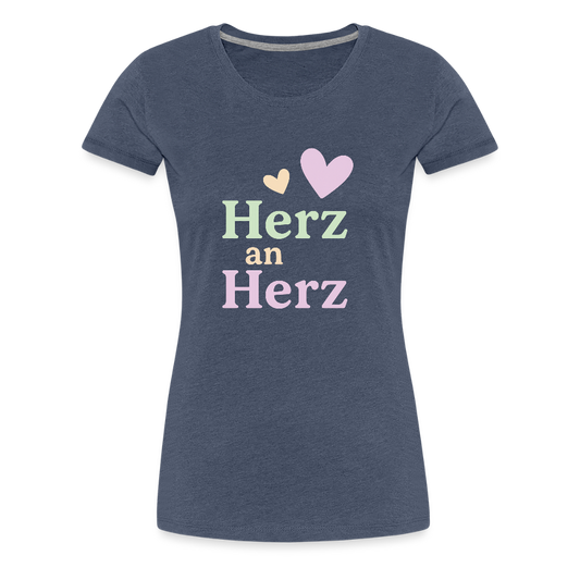 Frauen Premium T-Shirt "Herz an Herz" - Blau meliert